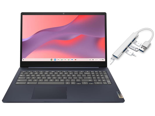 Lenovo IdeaPad 3i Chromebook 15.6” FHD Display | Intel Celeron N4500 | Intel UHD Graphics | HDMI | Abyss Blue | 8GB RAM | 64GB SSD | Chrome OS | Bundle with USB 3.0 Hub