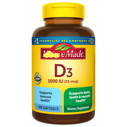 Nature Made Vitamin D3 1000 IU (25 mcg) D3 Vitamin Nature Made Vitamin D3 1000 Iu D3 Vitamin 2000 Iu Vitamin D3 1000iu Vitamin D 1000 650-Day Supply (650 Count) (Pack of 1)