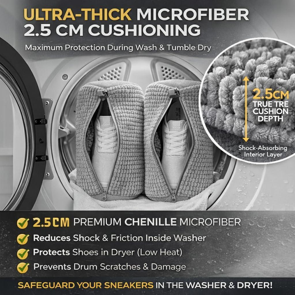 Shoe Washing Machine Bag 2 Pack for Washer Dryer Thick Padded Sneaker Laundry Bags with Mesh Panels Zipper Protective Shoe Washer Bag for Running & Gym Shoes