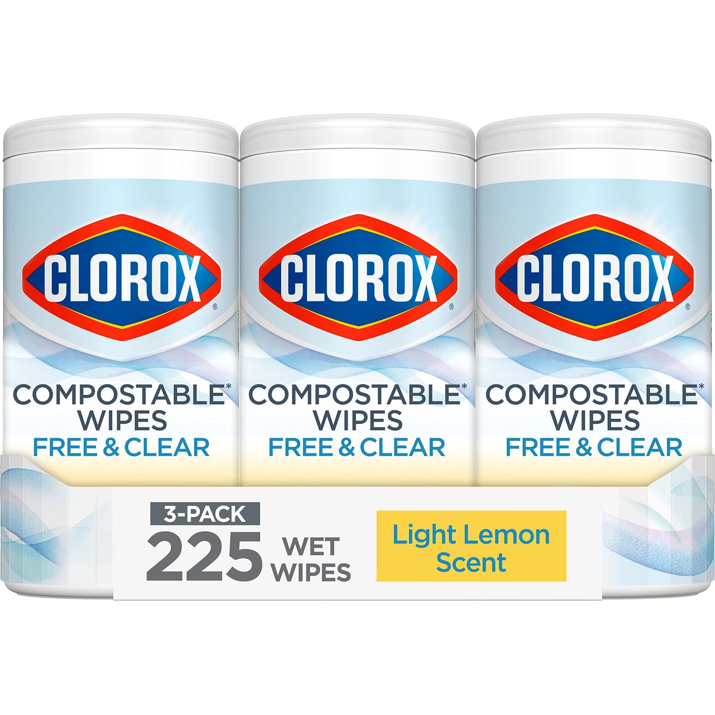 Clorox Free & Clear Compostable Cleaning Wipes Light Lemon Scent 75 Count Pack of 3 (Pack May Vary)