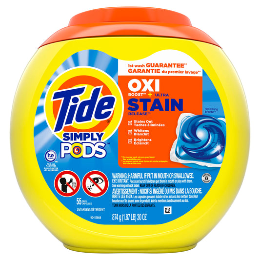 Tide Simply Pods + Oxi Laundry Detergent Soap Pods Refreshing Breeze 55 Count 30 ounces