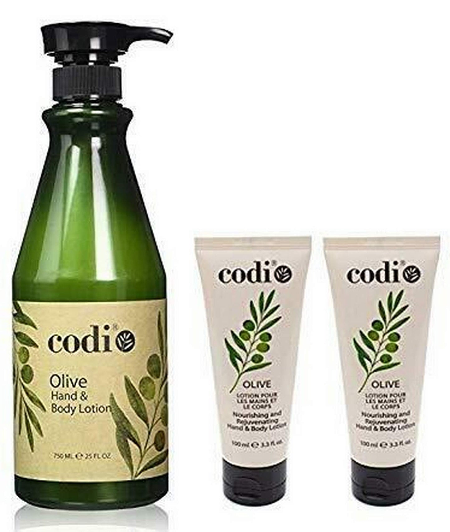 Codi Olive Hand & Body Lotion - Organic Antioxidant & Vitamin Enriched Soft & Fresh Skin 750ml + 2x100ml Tubes