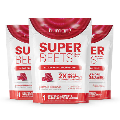 humanN SuperBeets Heart Chews Nitric Oxide and Blood Pressure Support Grape Seed Extract & Non-GMO Beet Root Powder Energy Chew Pomegranate Berry Flavor 180 Count